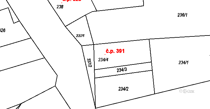 Borkovany 391 na parcele st. 234/4 v KÚ Borkovany, Katastrální mapa