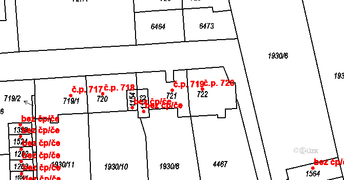 Hrušovany nad Jevišovkou 719 na parcele st. 721 v KÚ Hrušovany nad Jevišovkou, Katastrální mapa