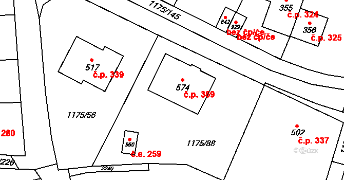 Vranov nad Dyjí 359 na parcele st. 574 v KÚ Vranov nad Dyjí, Katastrální mapa