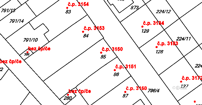 Znojmo 3150 na parcele st. 85 v KÚ Znojmo-Hradiště, Katastrální mapa