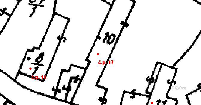 Zehuby 17, Žleby na parcele st. 10 v KÚ Zehuby, Katastrální mapa