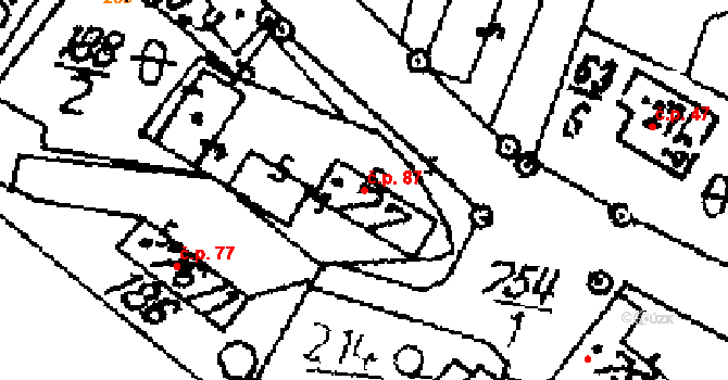 Seletice 87 na parcele st. 77 v KÚ Seletice, Katastrální mapa