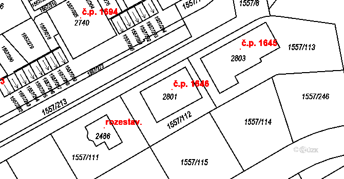 Rosice 1646 na parcele st. 2801 v KÚ Rosice u Brna, Katastrální mapa
