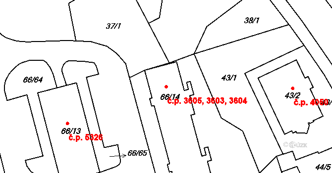 Mšeno nad Nisou 3603,3604,3605, Jablonec nad Nisou na parcele st. 66/14 v KÚ Mšeno nad Nisou, Katastrální mapa