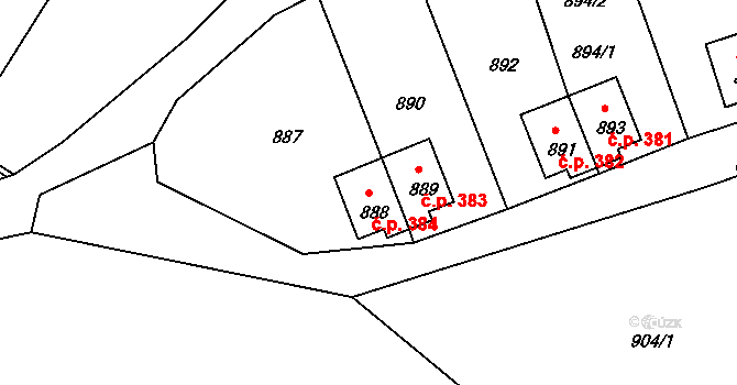 Rýnovice 384, Jablonec nad Nisou na parcele st. 888 v KÚ Rýnovice, Katastrální mapa