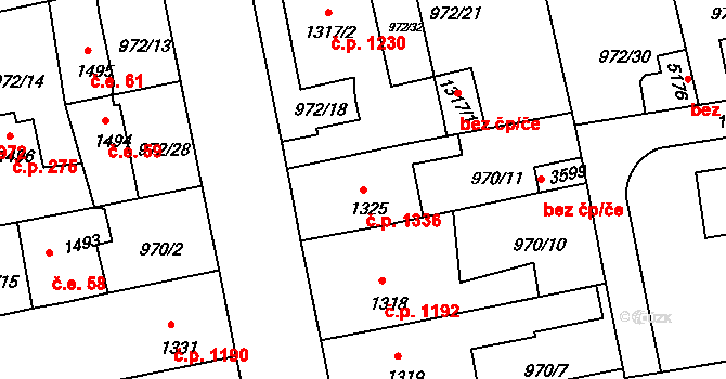 Nymburk 1336 na parcele st. 1325 v KÚ Nymburk, Katastrální mapa