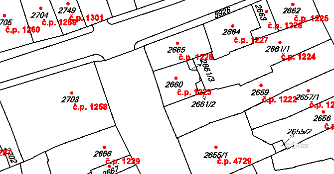 Jihlava 1223 na parcele st. 2660 v KÚ Jihlava, Katastrální mapa