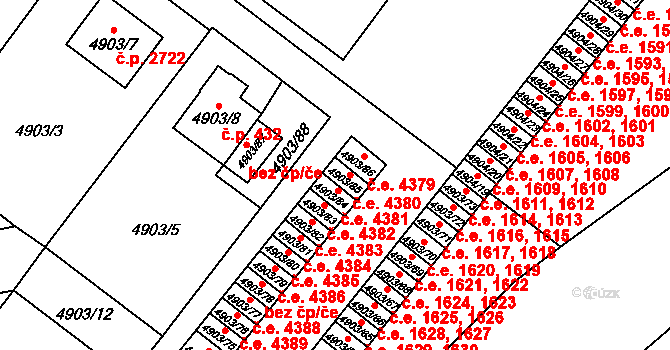Jihlava 4380 na parcele st. 4903/85 v KÚ Jihlava, Katastrální mapa