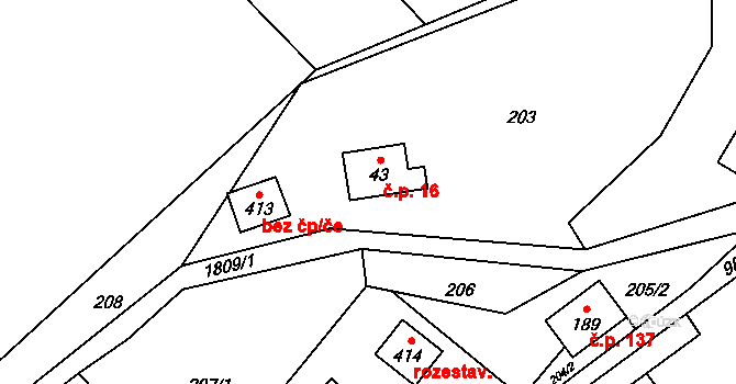Guty 16, Třinec na parcele st. 43 v KÚ Guty, Katastrální mapa