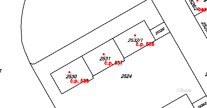Lyžbice 537, Třinec na parcele st. 2531 v KÚ Lyžbice, Katastrální mapa