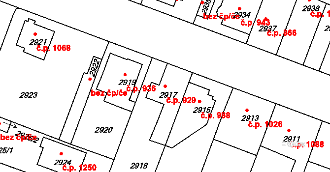 Čelákovice 929 na parcele st. 2917 v KÚ Čelákovice, Katastrální mapa