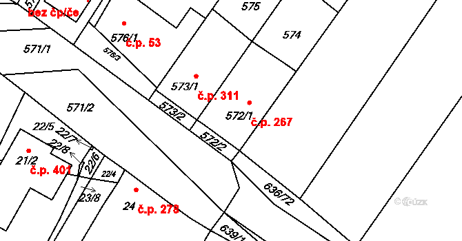 Kačice 267 na parcele st. 572/1 v KÚ Kačice, Katastrální mapa