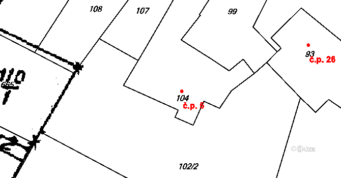 Vystrčenovice 5 na parcele st. 104 v KÚ Vystrčenovice, Katastrální mapa