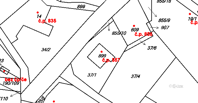 Těptín 857, Kamenice na parcele st. 899 v KÚ Těptín, Katastrální mapa