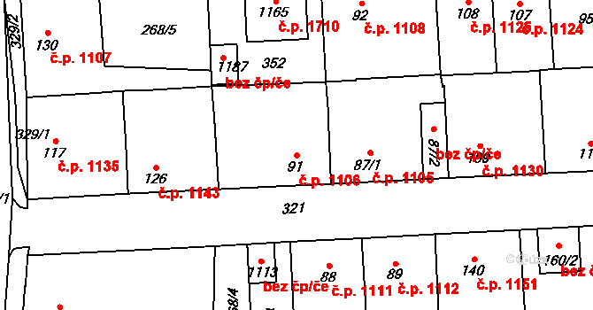 Švermov 1106, Kladno na parcele st. 91 v KÚ Hnidousy, Katastrální mapa