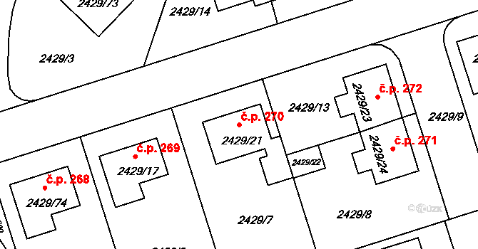 Dačice V 270, Dačice na parcele st. 2429/21 v KÚ Dačice, Katastrální mapa