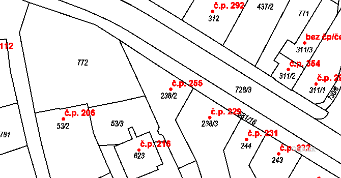 Nechanice 255 na parcele st. 238/2 v KÚ Nechanice, Katastrální mapa