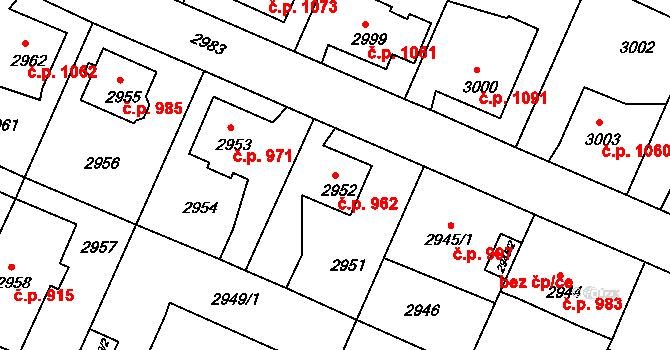 Děčín VI-Letná 962, Děčín na parcele st. 2952 v KÚ Podmokly, Katastrální mapa