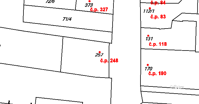 Slatinice 248 na parcele st. 257 v KÚ Slatinice na Hané, Katastrální mapa