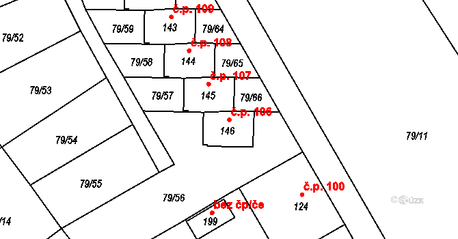 Jeřice 106 na parcele st. 146 v KÚ Jeřice, Katastrální mapa