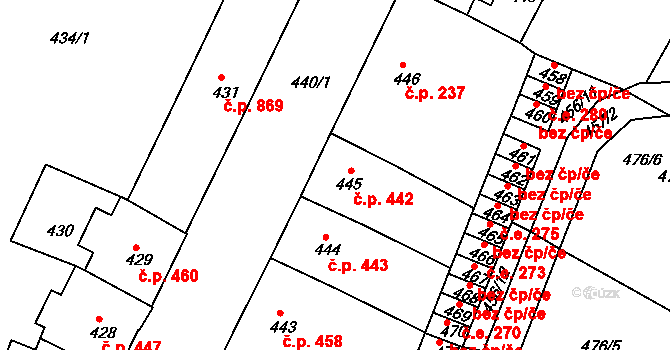 Lovosice 442 na parcele st. 445 v KÚ Lovosice, Katastrální mapa