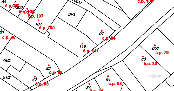 Dobříň 111 na parcele st. 116 v KÚ Dobříň, Katastrální mapa