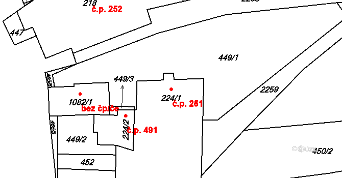 Dolní Újezd 251 na parcele st. 224/1 v KÚ Dolní Újezd u Litomyšle, Katastrální mapa