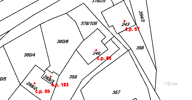 Trstěnice 65 na parcele st. 246 v KÚ Trstěnice u Litomyšle, Katastrální mapa