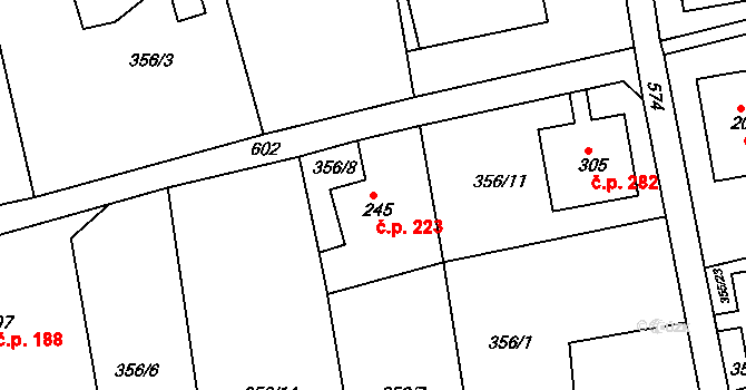 Dolní Poustevna 223 na parcele st. 245 v KÚ Dolní Poustevna, Katastrální mapa