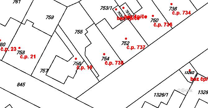 Černá Pole 738, Brno na parcele st. 754 v KÚ Černá Pole, Katastrální mapa