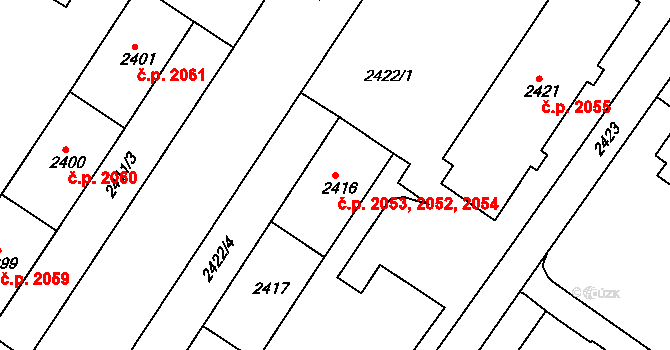 Žabovřesky 2052,2053,2054, Brno na parcele st. 2416 v KÚ Žabovřesky, Katastrální mapa