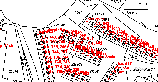 Pelhřimov 651 na parcele st. 2333/32 v KÚ Pelhřimov, Katastrální mapa