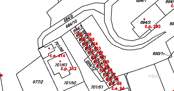 Bystřice 102, Dubí na parcele st. 684/3 v KÚ Dubí-Bystřice, Katastrální mapa