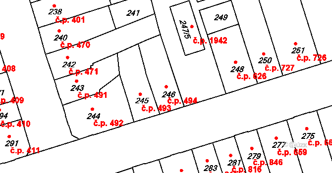 Trnovany 494, Teplice na parcele st. 246 v KÚ Teplice-Trnovany, Katastrální mapa