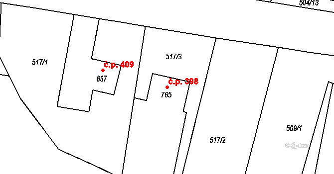 Janovice 398 na parcele st. 765 v KÚ Janovice u Frýdku-Místku, Katastrální mapa