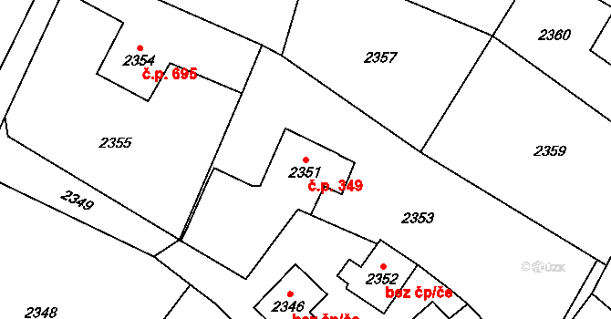 Jablunkov 349 na parcele st. 2351 v KÚ Jablunkov, Katastrální mapa