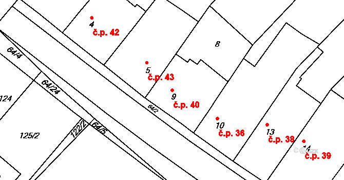 Skuhrov 40, Velký Borek na parcele st. 9 v KÚ Skuhrov u Mělníka, Katastrální mapa