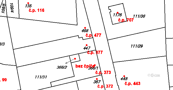 Veltrusy 377 na parcele st. 447 v KÚ Veltrusy, Katastrální mapa