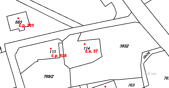 Jílové 37 na parcele st. 114 v KÚ Jílové u Děčína, Katastrální mapa