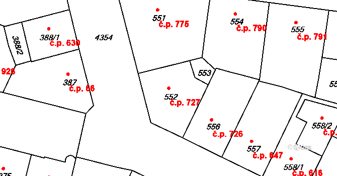Žižkov 727, Praha na parcele st. 552 v KÚ Žižkov, Katastrální mapa