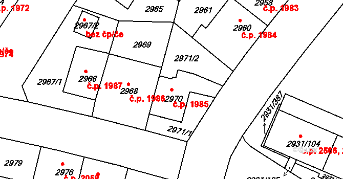 Žižkov 1985, Praha na parcele st. 2970 v KÚ Žižkov, Katastrální mapa