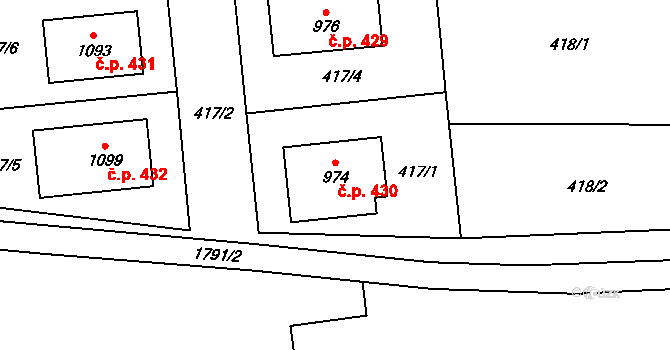 Chlum u Třeboně 430 na parcele st. 974 v KÚ Chlum u Třeboně, Katastrální mapa