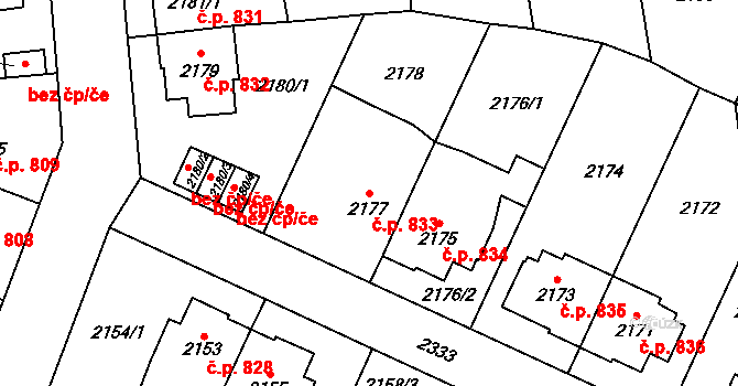 Kobylisy 833, Praha na parcele st. 2177 v KÚ Kobylisy, Katastrální mapa