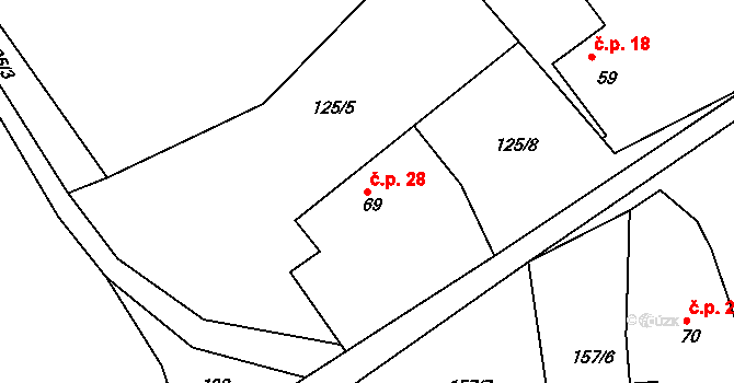 Holušice 28, Kozárovice na parcele st. 69 v KÚ Holušice u Kozárovic, Katastrální mapa