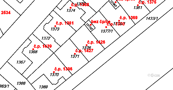 Chomutov 1426 na parcele st. 1376 v KÚ Chomutov I, Katastrální mapa