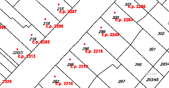 Chomutov 2218 na parcele st. 296 v KÚ Chomutov II, Katastrální mapa