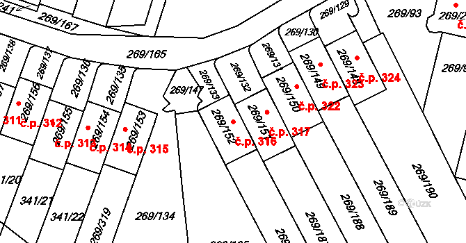 Pražské Předměstí 316, Bílina na parcele st. 269/152 v KÚ Bílina, Katastrální mapa