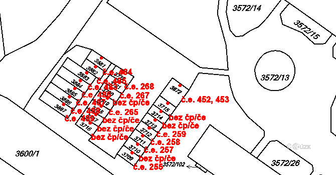 Šlapanice 452,453 na parcele st. 3872 v KÚ Šlapanice u Brna, Katastrální mapa