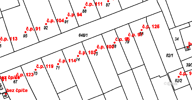 Kratochvilka 100 na parcele st. 75 v KÚ Kratochvilka, Katastrální mapa