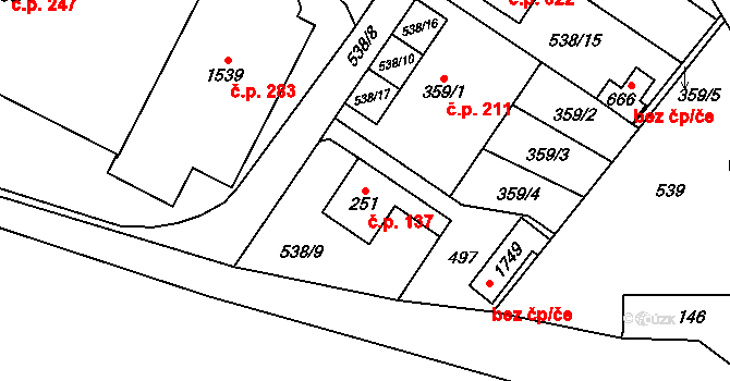 Rokytnice 137, Vsetín na parcele st. 251 v KÚ Rokytnice u Vsetína, Katastrální mapa
